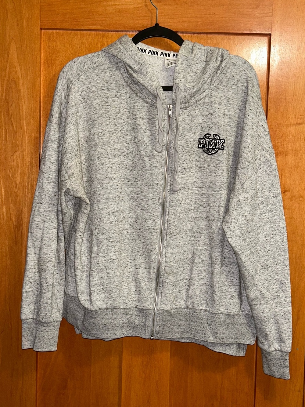 PINK Victoria's Secret Gray Black Graphic Zip Up Hoodie Sweatshirt Jacket - L